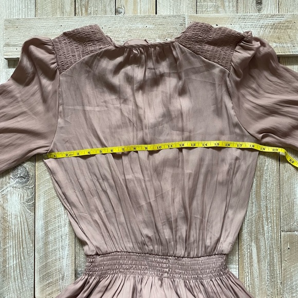 Long-sleeve Peasant Ruched Notch Tie Mini Dress - Picture 4 of 6